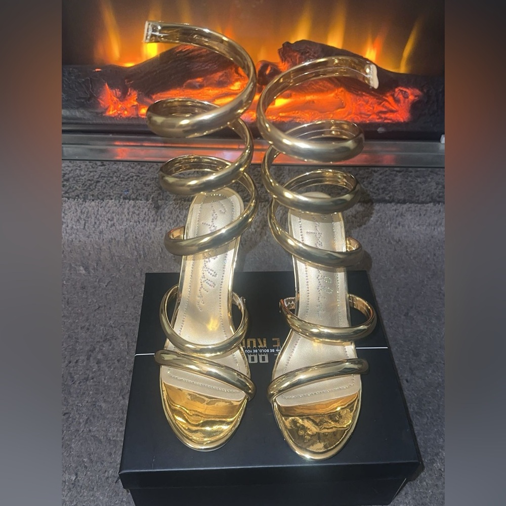 Elegant Gold Spiral Strap Heels